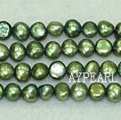 Freshwater pearl beads, dyed green, 5-6mm potato. Sold per 14-inch strand.