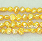 Freshwater pearl beads, dyed yellow, 5-6mm potato. Sold per 14-inch strand.