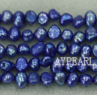 Freshwater pearl beads, dyed blue, 5-6mm potato. Sold per 14-inch strand.