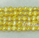 Freshwater pearl beads, dyed yellow, 5-6mm potato. Sold per 14-inch strand.