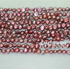 Freshwater pearl beads, dyed red, 5-6mm potato. Sold per 14-inch strand.