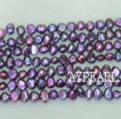 Freshwater pearl beads, dyed purple, 5-6mm potato. Sold per 14-inch strand.