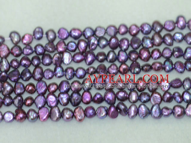 Freshwater pearl beads, dyed purple, 5-6mm potato. Sold per 14-inch strand.