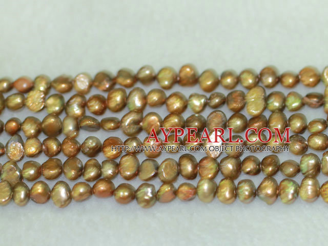 Freshwater pearl beads, dyed brown, 5-6mm potato.  Sold per 14-inch strand.