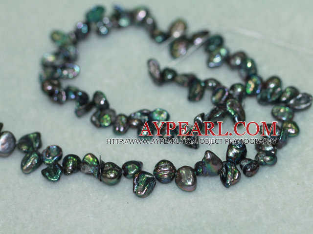 Freashwater pearl beads, black,  5*7*9mm top-drilled keshi. Sold per 15.4-inch strand.