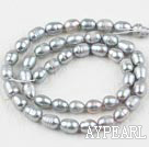 Rice Shape Freshwater Pearl Beads (Dyed), Gray, 6-7mm, Sold per 14.6-Inch Strand