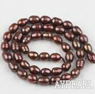 Discount Rice Shape Freshwater Pearl Beads (Dyed), Dark Brown, 6-7mm, Sold per 14.6-Inch Strand