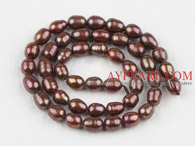 Rice Shape Freshwater Pearl Beads (Dyed), Dark Brown, 6-7mm, Sold per 14.6-Inch Strand
