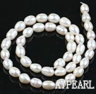 Rice Shape Natural Freshwater Pearl Beads, White, 7-8mm, Sold per 14.6-Inch Strand,7-8mm