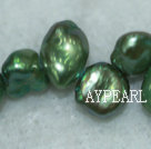 Freashwater pearl beads, green,  5*7*9mm top-drilled keshi. Sold per 15.4-inch strand.