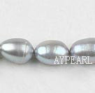 Rice Shape Freshwater Pearl Beads, Gray, 9-10mm, Sold per 14.8-Inch Strand