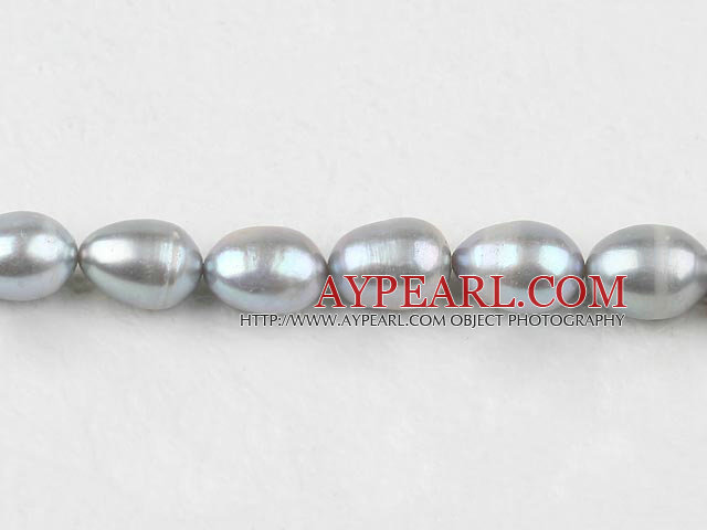 Rice Shape Freshwater Pearl Beads, Gray, 9-10mm, Sold per 14.8-Inch Strand