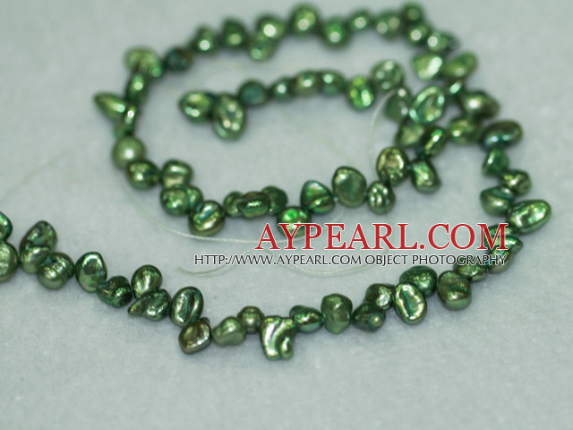 Freashwater pearl beads, green,  5*7*9mm top-drilled keshi. Sold per 15.4-inch strand.