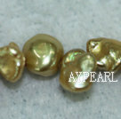 Freashwater pearl beads, golden,  5*7*9mm top-drilled keshi. Sold per 15.4-inch strand.