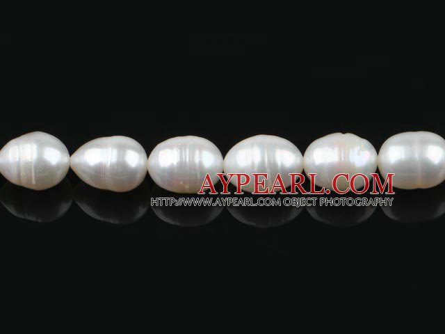 Rice Shape Freshwater Pearl Beads with Veins, Natural White, 10-11mm, Sold per 15.4-Inch Strand