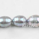 Rice Shape Freshwater Pearl Beads with Veins, Gray, 10-11mm, Sold per 15.4-Inch Strand