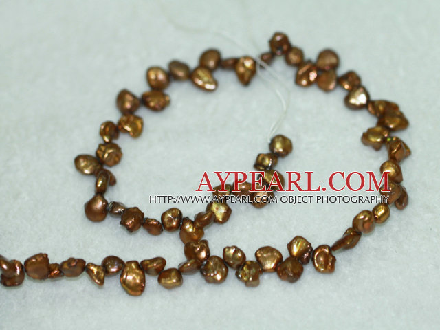 Freashwater pearl beads, brown,  5*7*9mm top-drilled keshi. Sold per 15.4-inch strand.