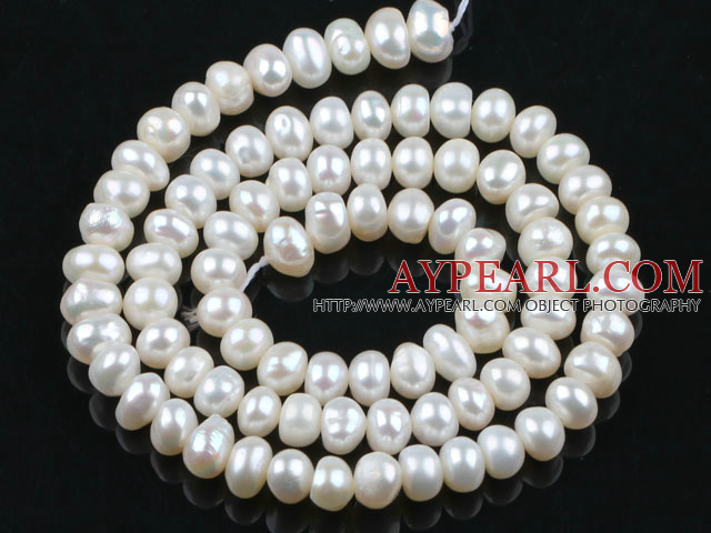 Pearl Beads, White, 4.5-5.5mm natural abacus shape, Sold per 15-inch strand