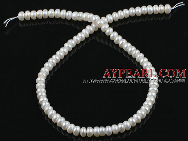 Pearl Beads, White, 6-7mm natural abacus shape, Sold per 15-inch strand