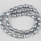 Pearl Beads, Grey, 5-6mm natural rice shape, Sold per 14.6-inch strand