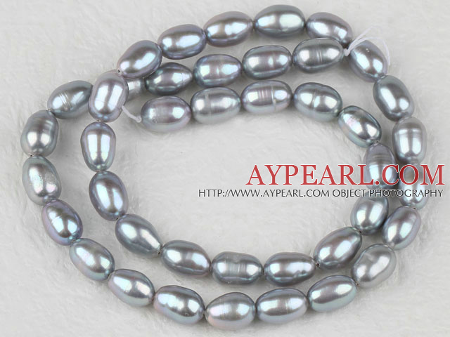Pearl Beads, Grey, 5-6mm natural rice shape, Sold per 14.6-inch strand
