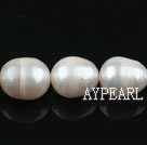 Pearl Beads, White, 11-12mm natural rice shape, Sold per 15.4-inch strand