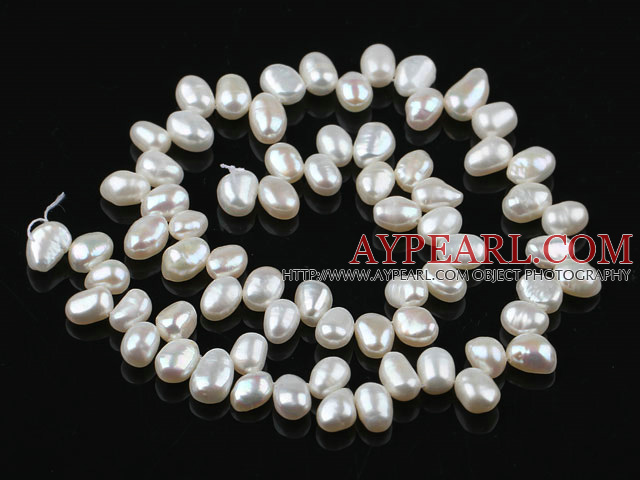 Pearl Beads, White, 7*9mm natural partial hole, potato shape, Sold per 14.6-inch strand