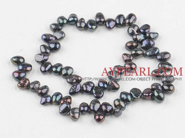 Pearl Beads, Black 7*9mm natural partial hole, potato shape, Sold per 14.6-inch strand