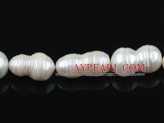 Pearl Beads, White, 12*20mm natural peanut shape, Sold per 14.8-inch strand