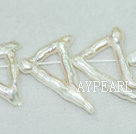 Freshwater pearl beads, white, 5*30 mm hollow triangle. Sold per 15.4-inch strand.