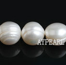 Pearl Beads, White, 11*12mm natural screwed, Sold per 15-inch strand