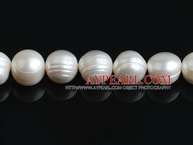 Pearl Beads, White, 11*12mm natural screwed, Sold per 15-inch strand