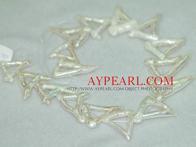 Freshwater pearl beads, white, 5*30 mm hollow triangle. Sold per 15.4-inch strand.