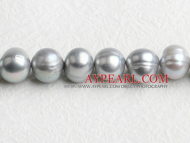 Pearl Beads, Grey, 11-12mm, Sold per 15.4-inch strand