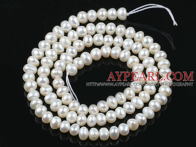 Pearl Beads, White, 4-4.5mm natural abacus, Sold per 14.57-inch strand