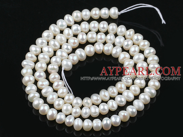 Pearl Beads, White, 4-4.5mm natural abacus, Sold per 14.57-inch strand