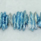 Biwa freshwater pearl  beads, blue, 4*6*18mm keshi. Sold per 15.4-inch strand.