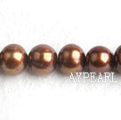 Freshwater Pearl Beads, Dark Brown, 8-9mm, Round, Sold per 15-Inch Strand,8-9mm