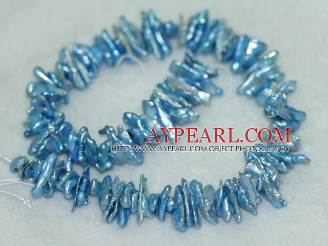 Biwa freshwater pearl  beads, blue, 4*6*18mm keshi. Sold per 15.4-inch strand.