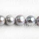 Pearl Beads, Grey, 9-10mm natural, Sold per 15-inch strand