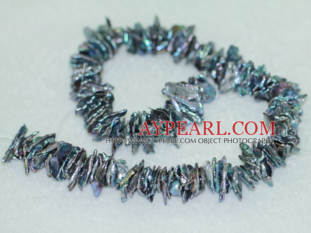Biwa freshwater pearl beads, black, 4*6*20mm keshi. Sold per 15.4-inch strand.