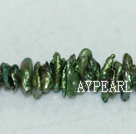Biwa reborn freshwater pearl overlapping beads,Dark Green,4*6*18mm