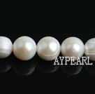 Pearl Beads, White, 10-11mm natural screwed, Sold per 15-inch strand