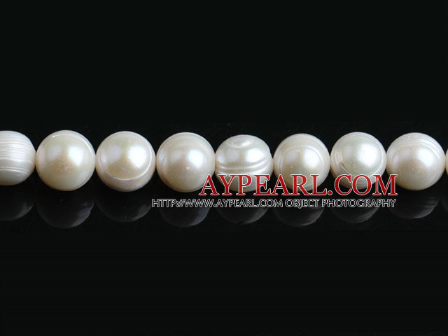 Pearl Beads, White, 10-11mm natural screwed, Sold per 15-inch strand