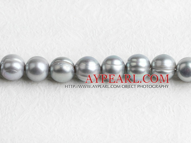 Pearl Beads, Grey, 10-11mm natural, Sold per 15-inch strand