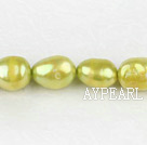 Pearl Beads, Yellowish Green, 8-9mm dyed baroque, Sold per 14.8-inch strand