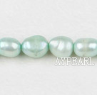 Pearl Beads, Light Green, 8-9mm dyed baroque, Sold per 14.8-inch strand