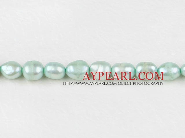 Pearl Beads, Light Green, 8-9mm dyed baroque, Sold per 14.8-inch strand