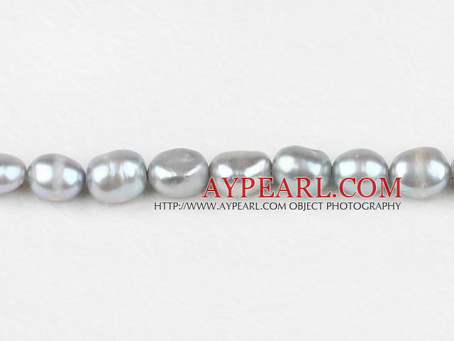 Pearl Beads, Light Grey, 8-9mm dyed baroque, Sold per 14.8-inch strand