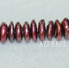 Freshwater pearl beads, red, 5*12mm coin. Sold per 15.7-inch strand.